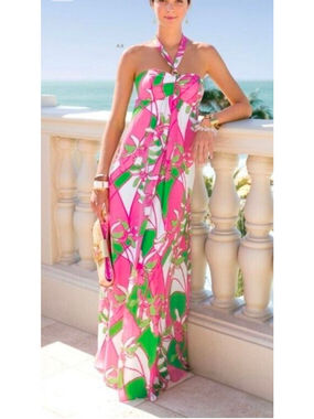 charlese eyelet halter maxi dress Lilly Pulitzer Women's Charlese Halter Ma, Sand Bar Mermaid Tail Metallic Eyelet at Amazon Women's Clothing store